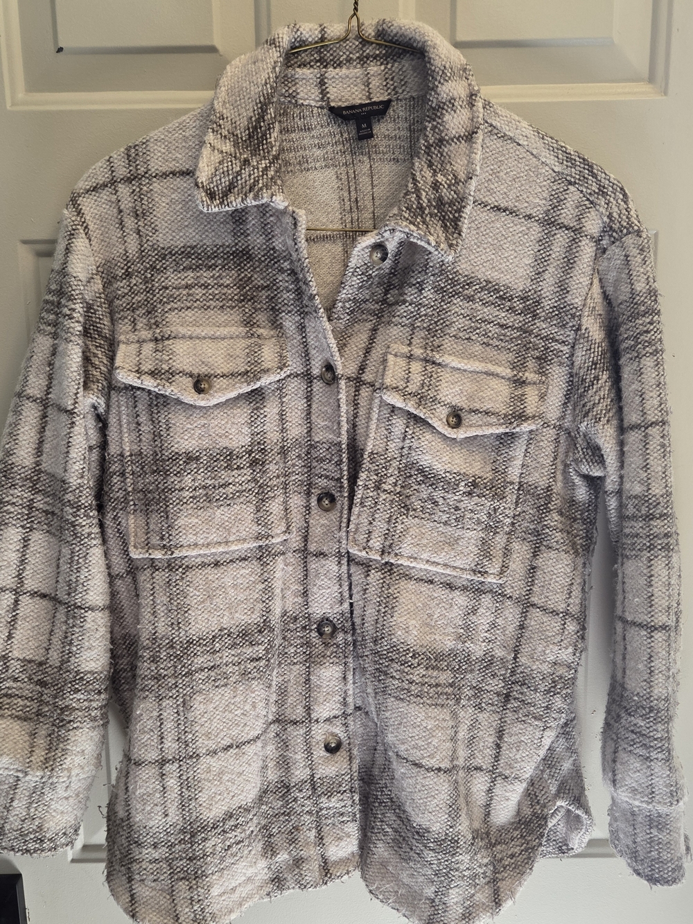 Banana Republic Cream and Gray Shacket. Pockets On Front And Sides. Fall Style